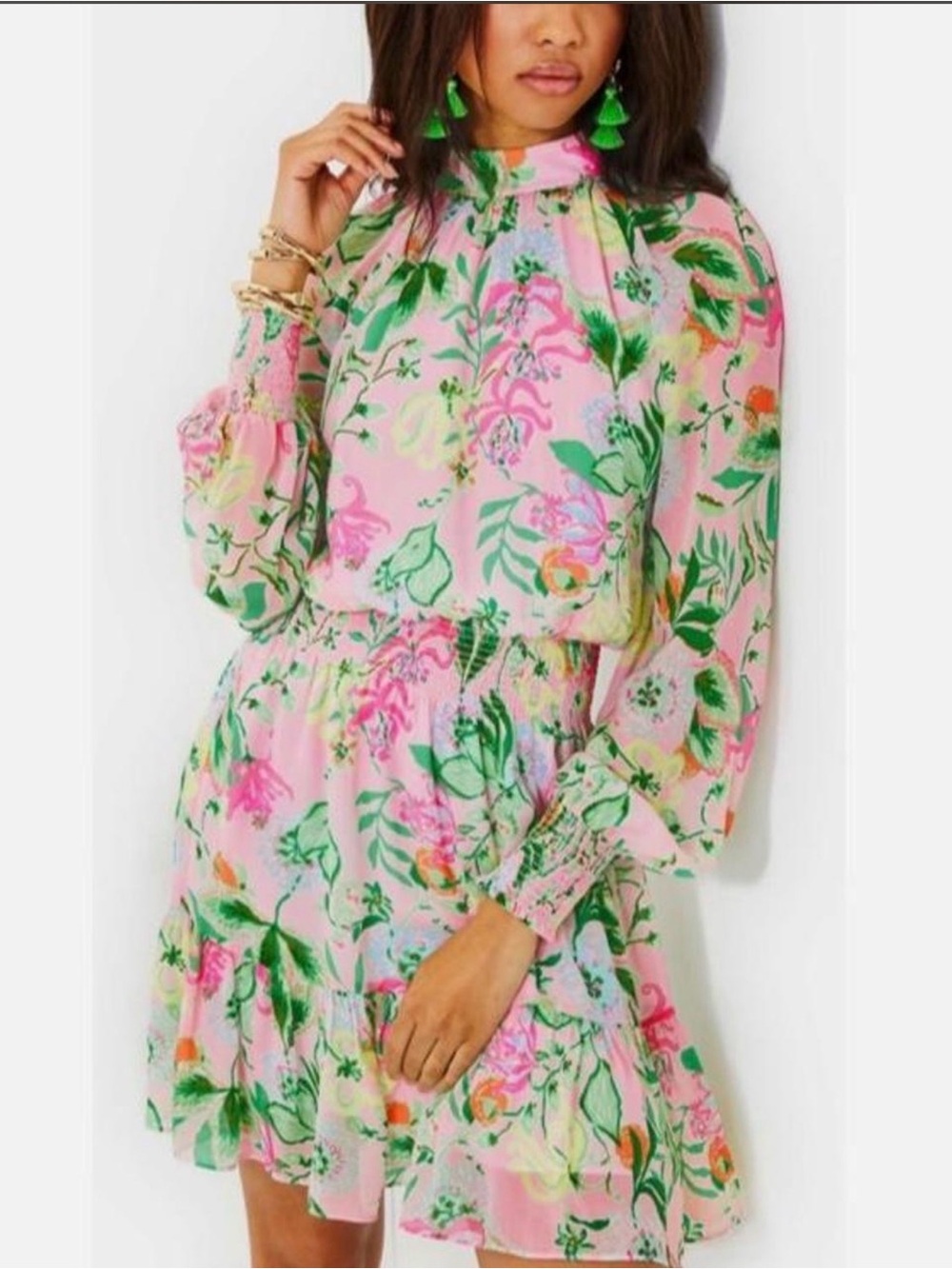 EUC Lilly Pulitzer Ellielynn Floral Long Sleeve Dress Via Amore Spritzer Size 16